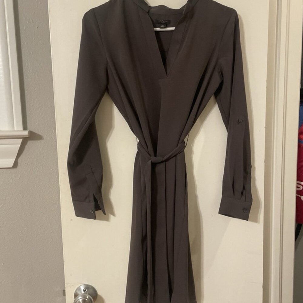 Ann Taylor Petite Mandarin Collar Notch V-Neck Knit Shift Dress Loden Size XSP